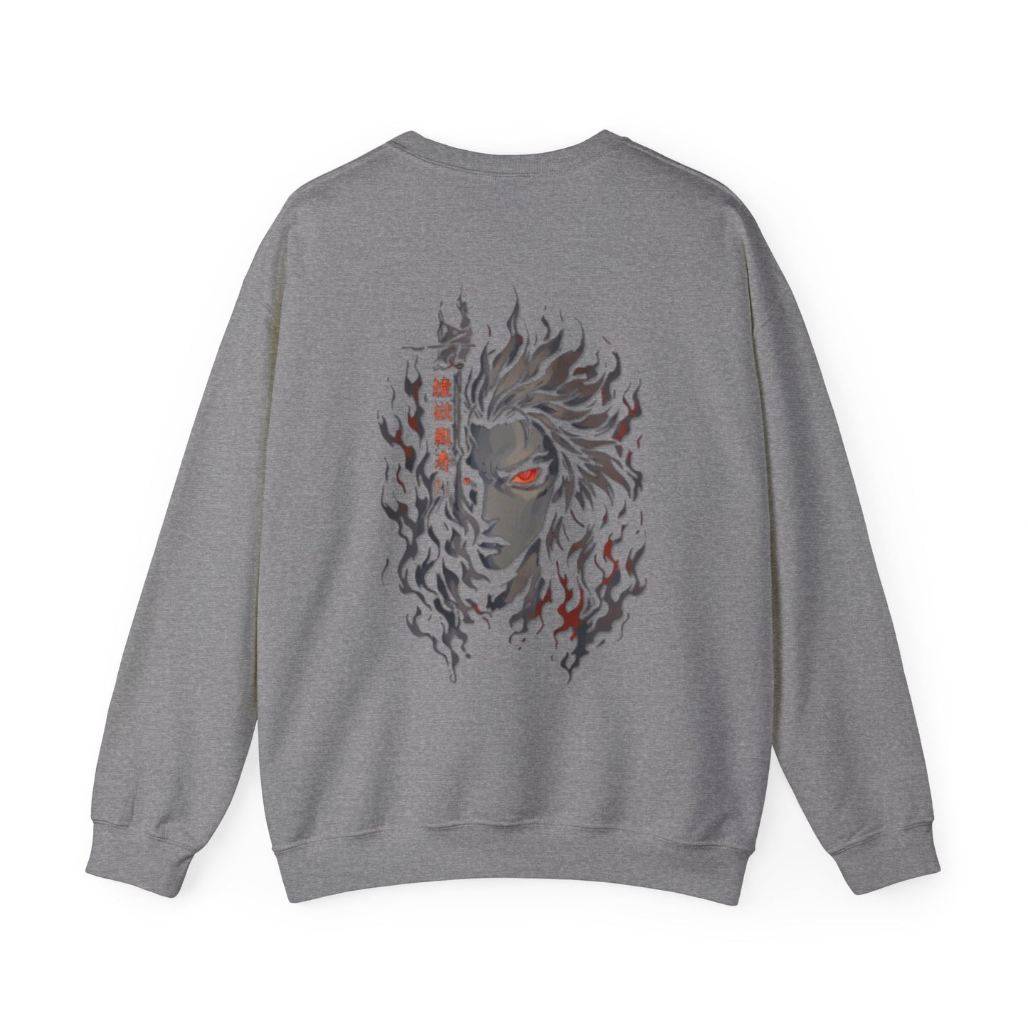 Anime Graphic Sweatshirt — Fiery Demon Mask Graphic (Red Eyes)