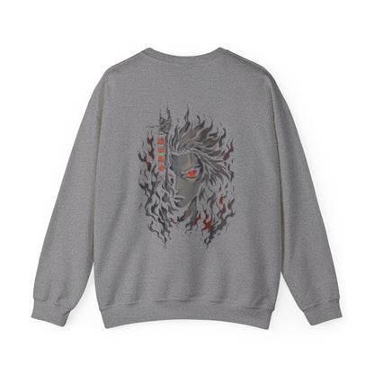 Anime Graphic Sweatshirt — Fiery Demon Mask Graphic (Red Eyes)