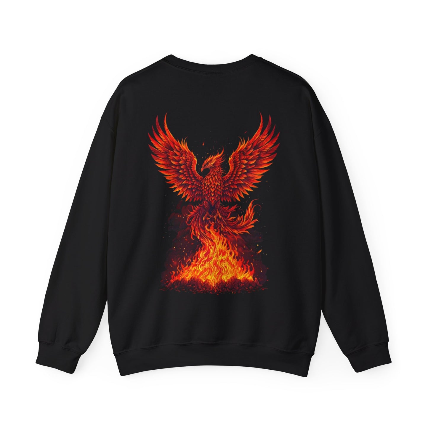 Phoenix Rising Crewneck Sweatshirt — Fiery Mythical Bird Back Graphic