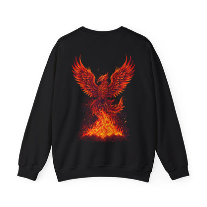 Phoenix Rising Crewneck Sweatshirt — Fiery Mythical Bird Back Graphic