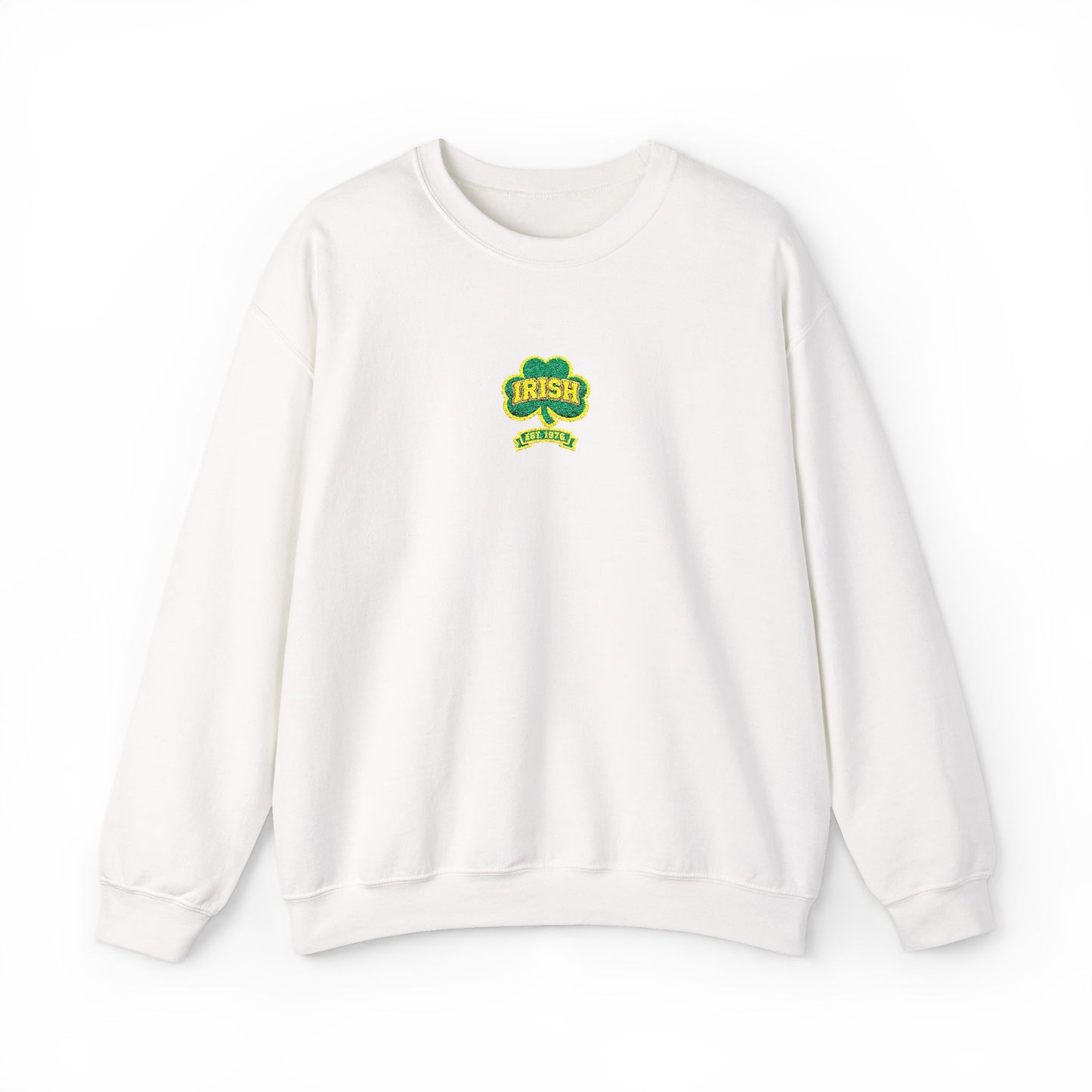Crewneck Sweatshirt - Green & Yellow Shamrock 'Lucky' Chest Logo (embroidery work)
