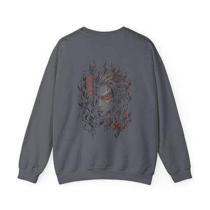 Anime Graphic Sweatshirt — Fiery Demon Mask Graphic (Red Eyes)