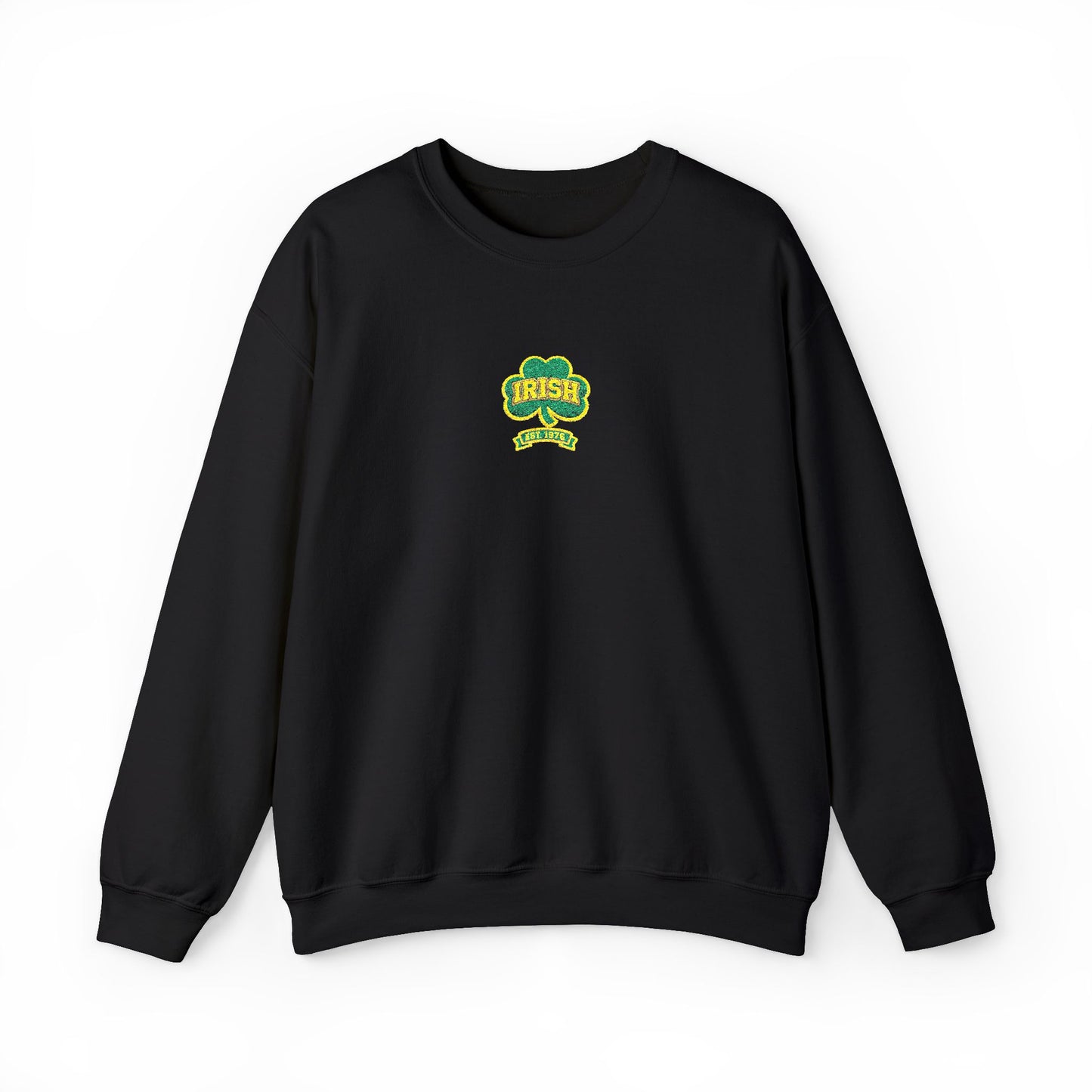 Crewneck Sweatshirt - Green & Yellow Shamrock 'Lucky' Chest Logo (embroidery work)