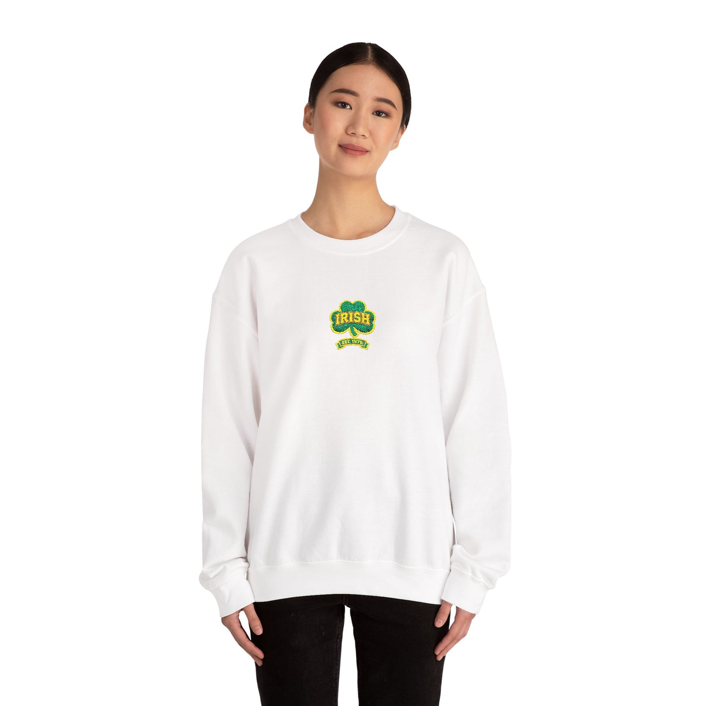 Crewneck Sweatshirt - Green & Yellow Shamrock 'Lucky' Chest Logo (embroidery work)