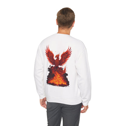 Phoenix Rising Crewneck Sweatshirt — Fiery Mythical Bird Back Graphic