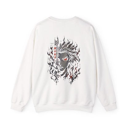 Anime Graphic Sweatshirt — Fiery Demon Mask Graphic (Red Eyes)