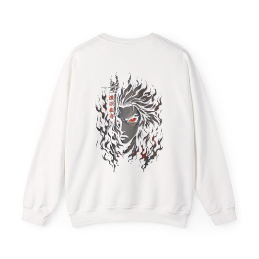 Anime Graphic Sweatshirt — Fiery Demon Mask Graphic (Red Eyes)