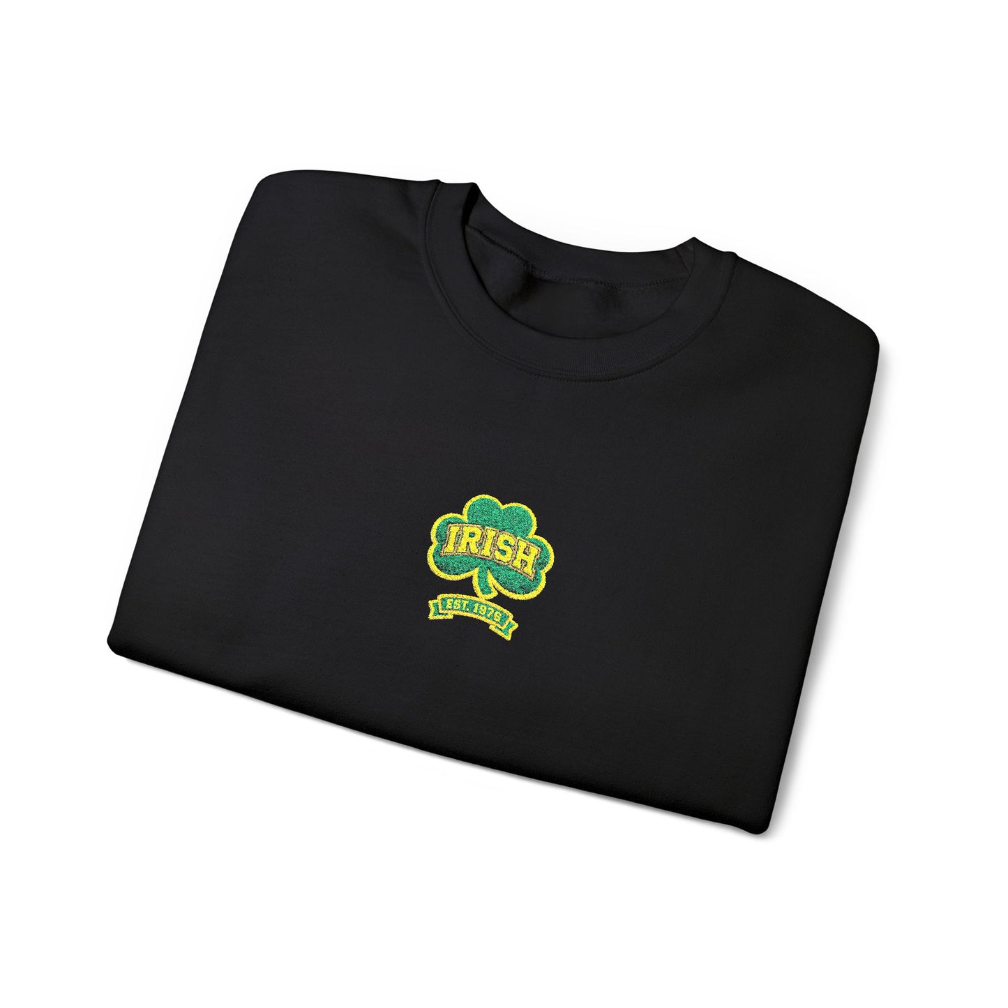 Crewneck Sweatshirt - Green & Yellow Shamrock 'Lucky' Chest Logo (embroidery work)