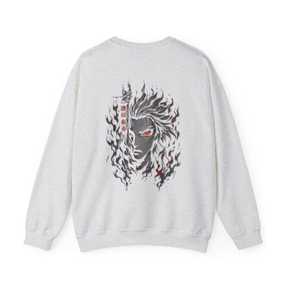 Anime Graphic Sweatshirt — Fiery Demon Mask Graphic (Red Eyes)