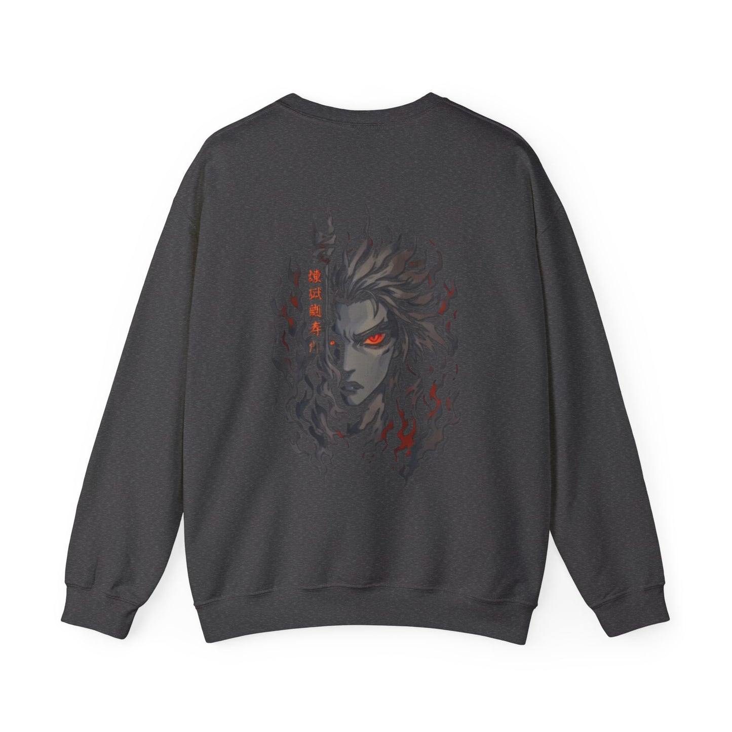 Anime Graphic Sweatshirt — Fiery Demon Mask Graphic (Red Eyes)