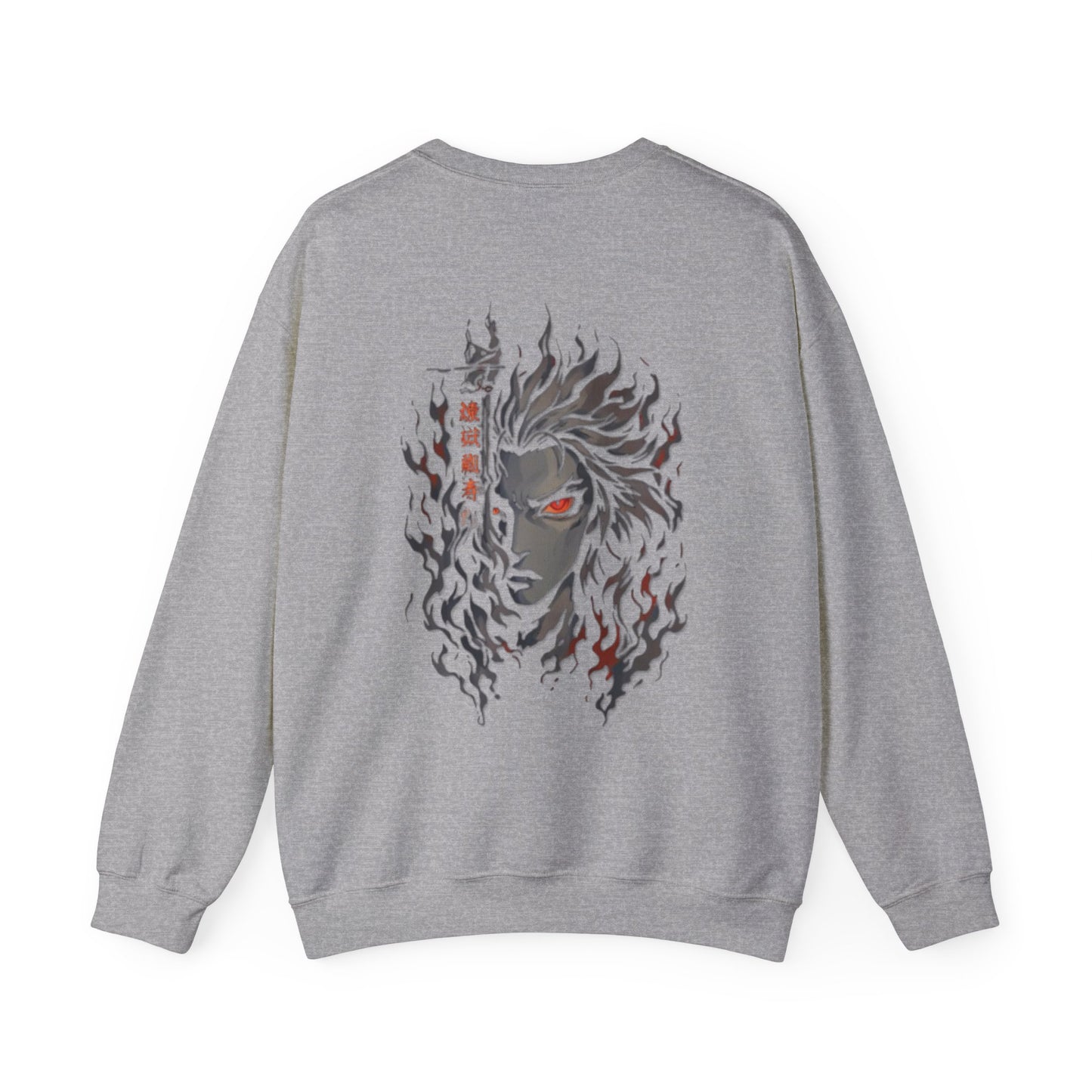 Anime Graphic Sweatshirt — Fiery Demon Mask Graphic (Red Eyes)