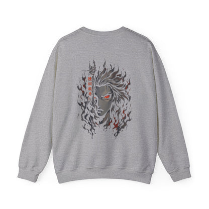 Anime Graphic Sweatshirt — Fiery Demon Mask Graphic (Red Eyes)