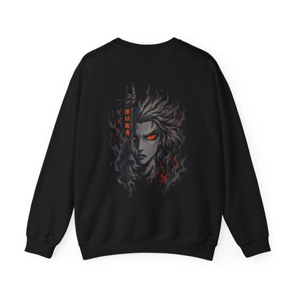 Anime Graphic Sweatshirt — Fiery Demon Mask Graphic (Red Eyes)